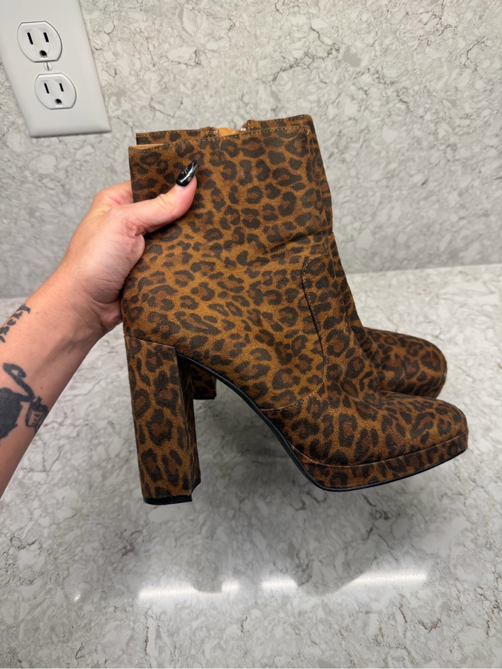 jf j.ferrar Leopard Print Platform Ankle Boots - Brown and Black